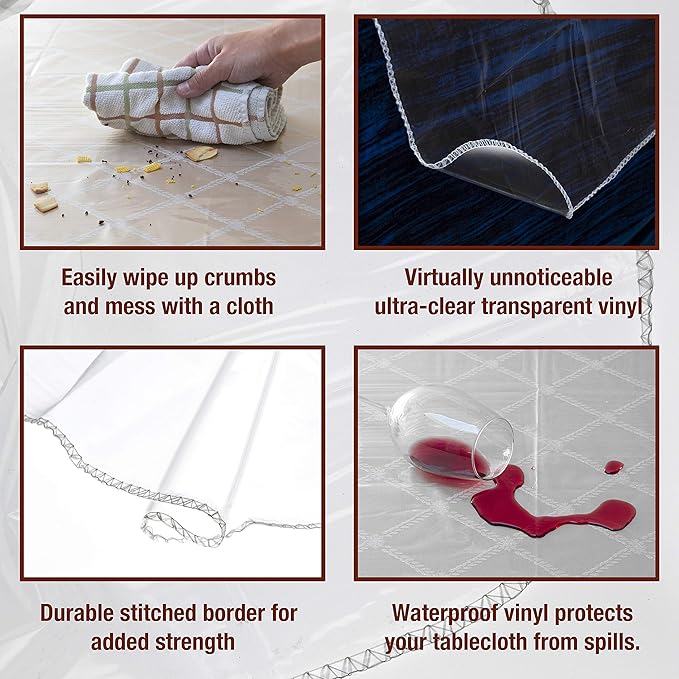 Elaine Karen Clear Plastic Table Cover Protector 100% Waterproof Table Protector Crystal Clear Plastic Tablecloth Cover for Dining Heavy Duty Vinyl, 54" x 84" Rectangle