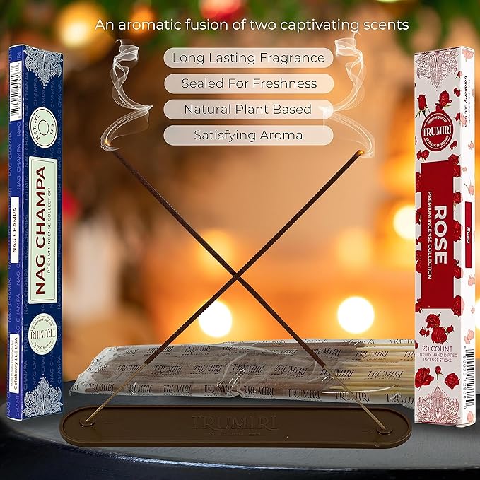 Trumiri Incense Sticks - Combo Pack of 35 Insence-Sticks - 15 Nag Champa + 20 Rose - Insenses - Insents - Incents - Inscense - Incence - Incienso - All Natural Incense Sticks