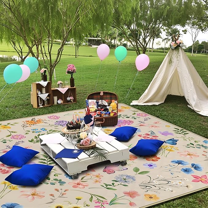 Extra Large Picnic Blankets Waterproof Foldable (60 "x 80") Beach Blanket Waterproof Sandproof,3-Layer Thicking Mat Outdoor Packable Camping Blanket