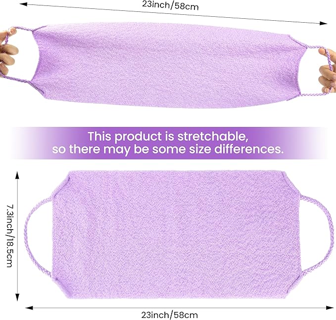3 Pcs Double-Sided Back Exfoliator Body Scrub Towel, Exfoliating Back Scrubber with Handles,Exfoliating Washcloth Bath Tool in Shower, Stretchable Back Washer to Deep Cleans Skin (Beige,Pink,Purple)