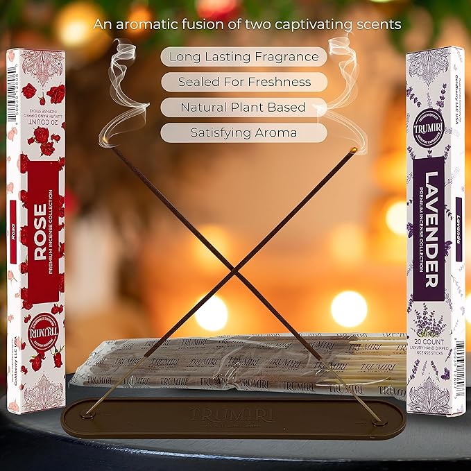 Trumiri Incense Sticks - Combo Pack of 40 Insence-Sticks - 20 Rose + 20 Lavender - Insenses - Insents - Incents - Inscense - Incence - Incienso - All Natural Incense Sticks