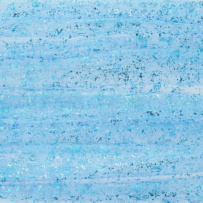 Horaldaily Light Blue Gold Gauze Tablecloth 52x70 Inch Rectangular, Light Blue Sequin Glitter Metallic Foil, Sheer Tulle Cheesecloth for Wedding Baby Shower Ceremony Birthday