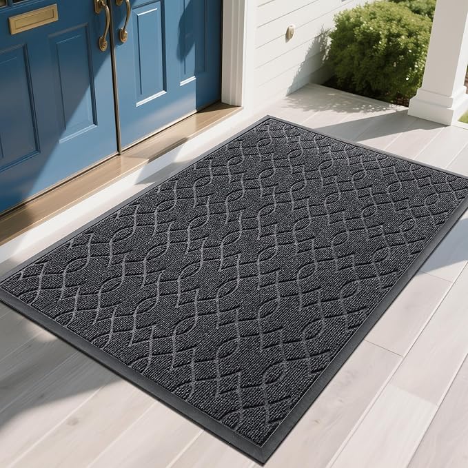 Yimobra Extra Large Door Mat 60x36, All-Season Waterproof Doormat Outdoor Entrance, Heavy Duty Non-Slip Outside Door Mat for Garage Patio Porch Entryway Indoor, Easy Clean, Black Gray