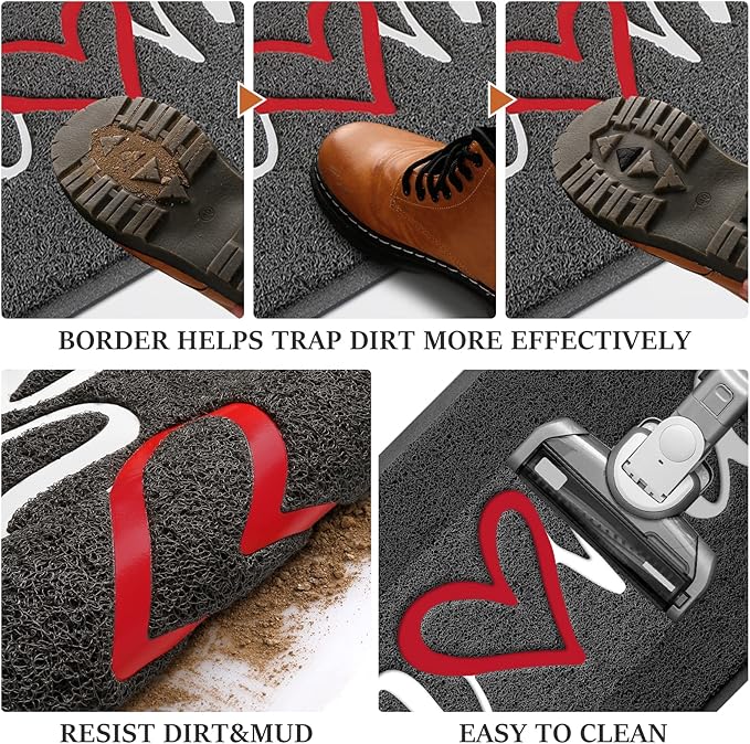 Door Mat, Welcome Mat Low Profile Floor Mat Front Doormat Indoor and Outdoor Doormat Non Slip Rugs for Entryway, Patio, High Traffic Areas (30"x17.5", Grey-Home)