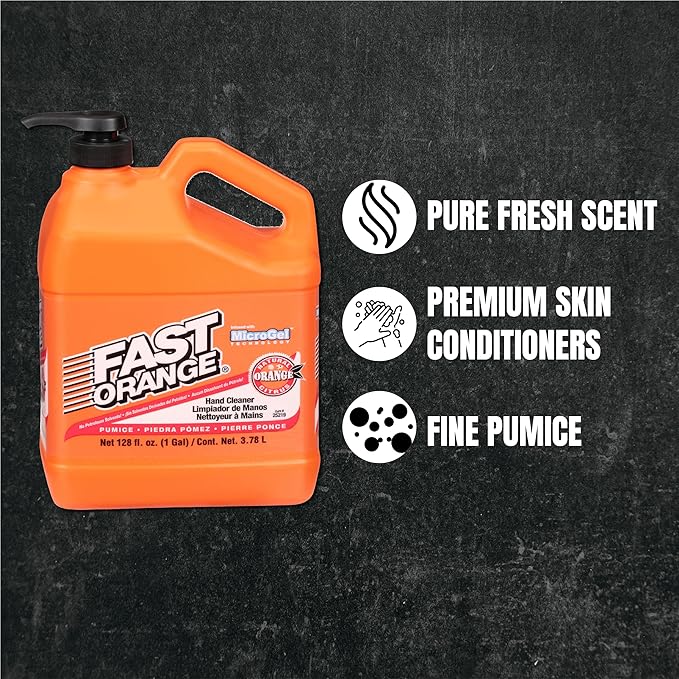 Permatex 25219-4PK Fast Orange Pumice Lotion Hand Cleaner with Pump, Smoothening, 1 Gallon (Pack of 4)