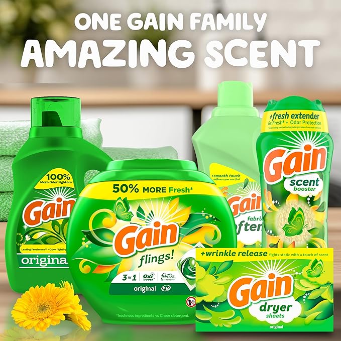 Gain Liquid Fabric Softener, Original Scent, 140 FL OZ, 190 Loads, Liquid Fabric Softener For Soft, Fresh Laundry