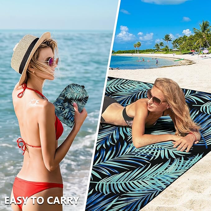 HIHOHO Beach Blanket Waterproof Sandproof Extra Large Beach Mat 79" X 83"/120"x108" for 1-8 Adults Quick Drying Durable Outdoor Picnic Mat for Beach Travel Camping Hiking