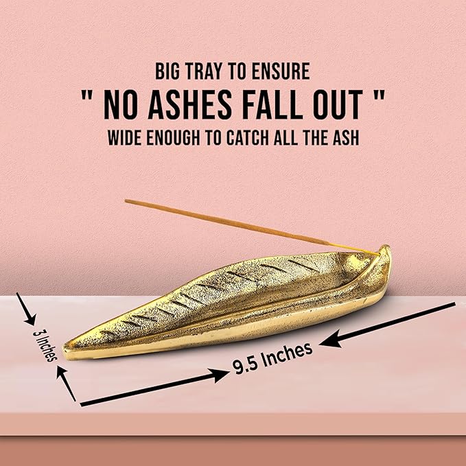 Raajsee Incense Holder Set with Nag Champa Incense Sticks 15gm,Curve Leaf Incense Stick Burner, Brass Incense Burner,Modern Stick Incense Holder for Yoga, Meditation,Home Décor Size 10x3 inch