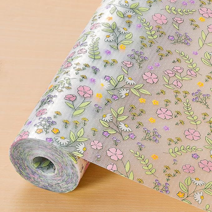 INNOLITES Shelf Liners for Kitchen Cabinets Non-Adhesive Drawer Liner with Floral, Waterproof Durable Easy to Clean, for Refrigerator, Shelves (Pink Rose, 23.6" x 240")