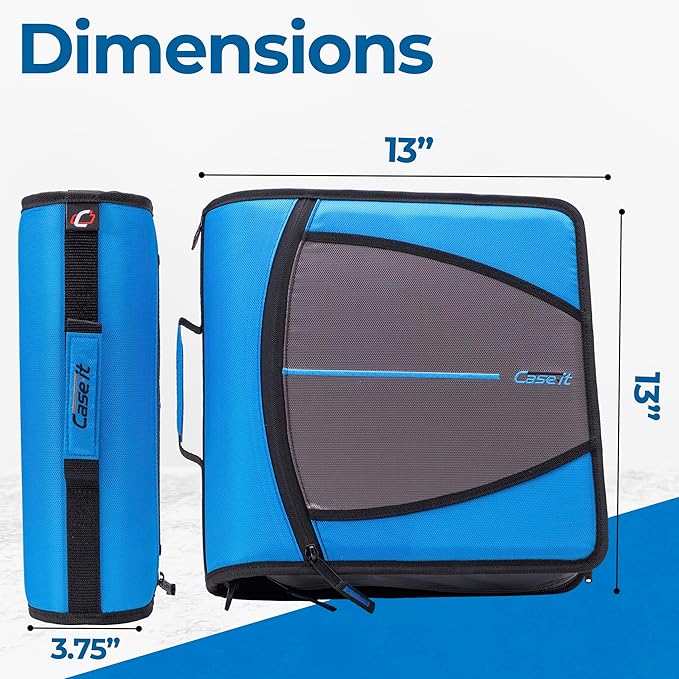 Case-it Mighty Zip Tab Zipper Binder, 3" O-Ring with 5-Color tabbes, Expanding File Folder and Shoulder Strap and Handle, D-146-Denim Blue