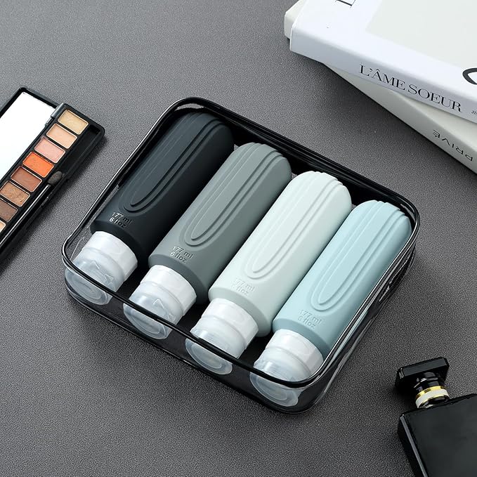 Mrsdry Travel Bottles for Toiletries, Large 6oz Oversize Containers, BPA Free Leak Proof Tubs Refillable Liquid Traveler Accessories with Toiletry Bag for Cosmetic Shampoo and Lotion Soap (4 Pack)