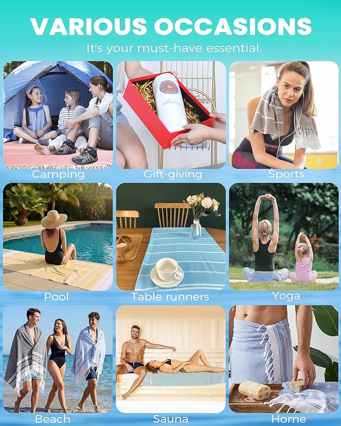 4 Packs Turkish Beach Towels Vacation Essentials Oversized Bath Pool Swim Towel Set Bulk Quick Dry Sand Free Extra Large Xl Big Blanket Adult Travel Cruise Accessories Must Have Clearance Stuff