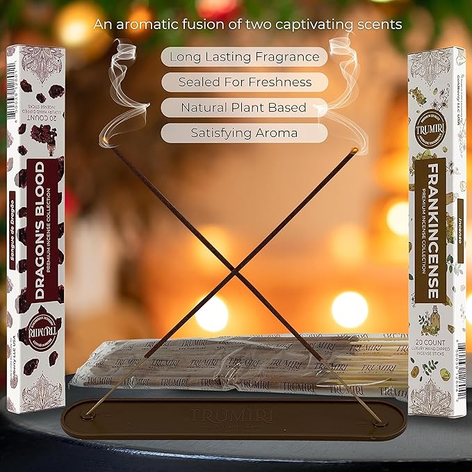 Trumiri Incense Sticks - Combo Pack of 40 Insence-Sticks - 20 Dragons Blood + 20 Frankincense - Insenses - Insents - Incents - Inscense - Incence - Incienso - All Natural Incense Sticks