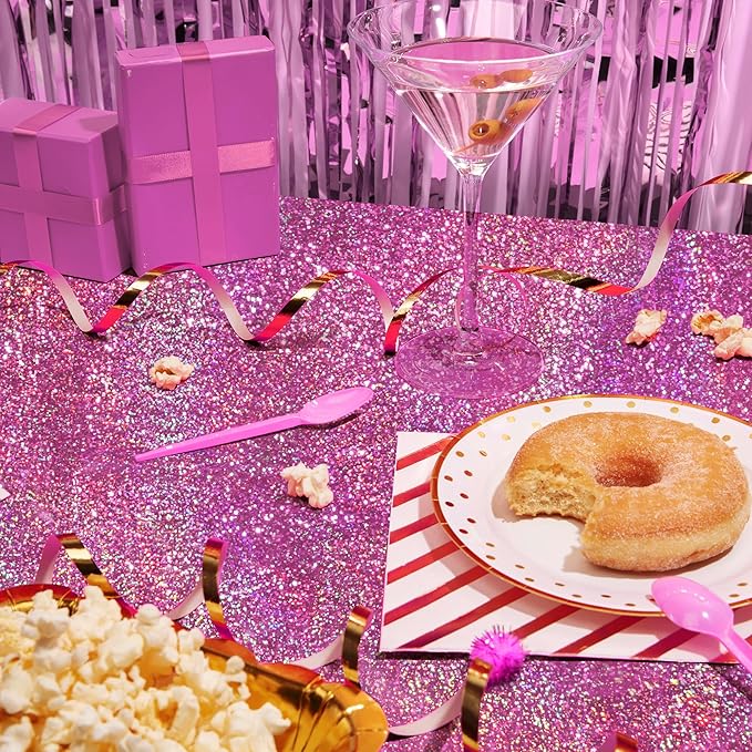 Just Shimmer Sparkling Holographic Laser Tablecloth - Shimmering, Waterproof, Easy to Clean - Ideal for Bachelorette, Birthday, Wedding, and Anniversary Party Decorations (Pink & Light Blue, 2)