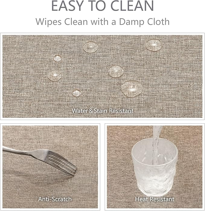 Rectangle Tablecloth Linen Textured Waterproof & Stain Resistant Table Cloth Wrinkle Free Decorative Fabric Farmhouse Table Cover for Dining/Party/Buffet/Wedding, 60 x 104 Inch, Mocha
