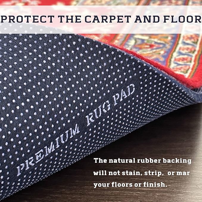 DELLUNA Non-Slip Area Rug Pad 1/8" Thick Double Side Rubber + Felt, 5'x7' Premium Deluxe Cushioned - Safe for All Floors, Adds Comfort and Protection, Ultra Strong Grip, Stops Rug from Moving.