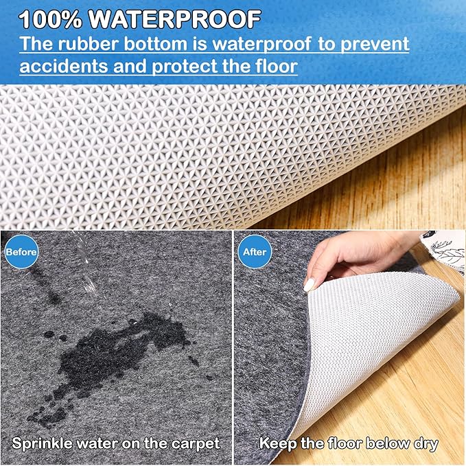 Non-Slip Rug Pads 1/4” Thick, 9x12Ft Waterproof Rugs Non Skid Rug Pad for All Floors and Finishes Durable Hardwood Floor Protective Felt Keeps Rugs in Place, Safe and Secure