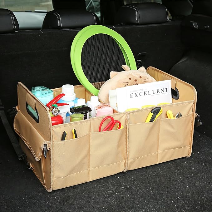 AOKJOY Car Trunk Organizer Car Storage Organizer Collapsible Multi Compartment Car Organizer Adjustable Straps Car Organizer for SUV (Ginger)
