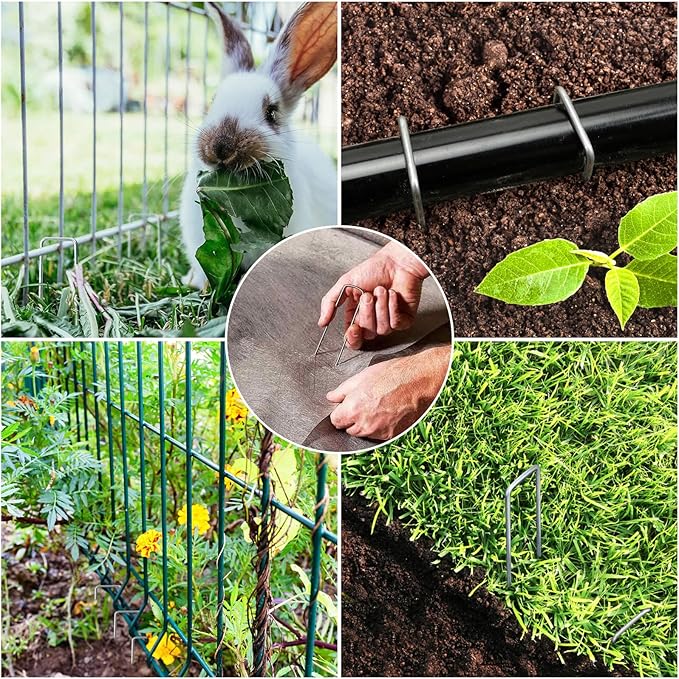 HongWay 240 Pack 6 Inch Landscape Staples, Garden Stakes, Galvanized Heavy Duty 11 Gauge Tent Stakes, SOD Landscaping Fabric Pins, Yard Ground Lawn Staples for Plant Covers, Turf, Fences, Grass Decoration