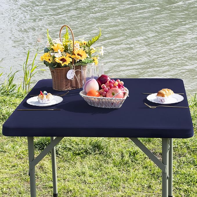 Square Fitted Table Cover Elastic Tablecloth 3ft Stretch Spandex Table Top Cover for Dining Indoor Outdoor Party Navy 36X36 Inch