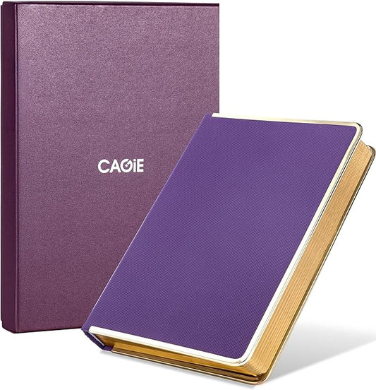 CAGIE Elegant Gold-Edged Journal for Women – Aesthetic Vegan Leather A5 Notebook, 256 Pages 100GSM Thick Paper Hardcover Diary, Gift Journals for Writing