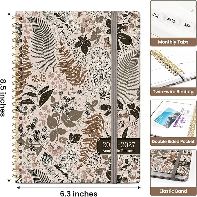 Planner 2026-2027, Academic Monthly and Weekly Calendar Planner for Women, July 2026 - June 2027, Hardcover Pretty Agenda Planner Book with Tabs, Spiral Daily Organizer for School Office Home Supplies, 6.3" x 8.5" - Magical Forest