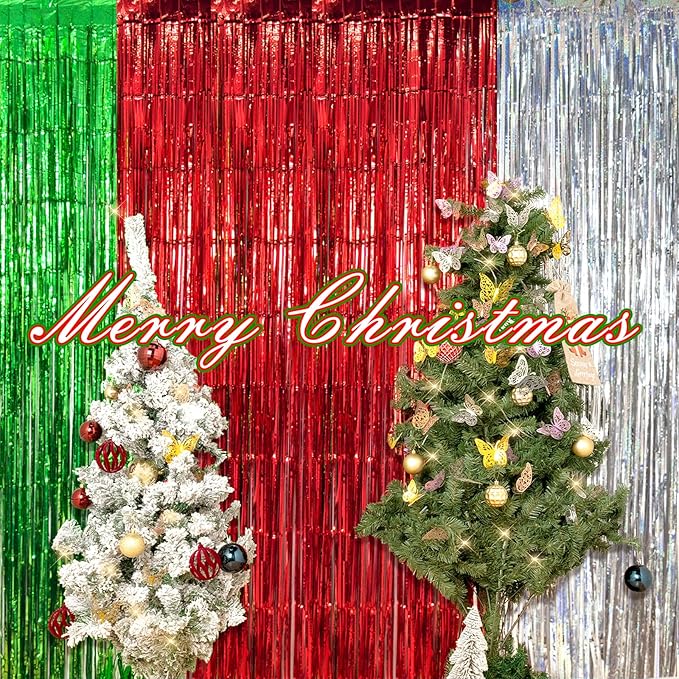 2 Pack Silver Foil Fringe Curtains Streamers Party Decorations 3.3 x 8.2 ft, Tinsel Curtain Fringe Backdrop for Parties, Silver Door Fringe Birthday Streamers, Photo Booth Backdrops, Party Decor