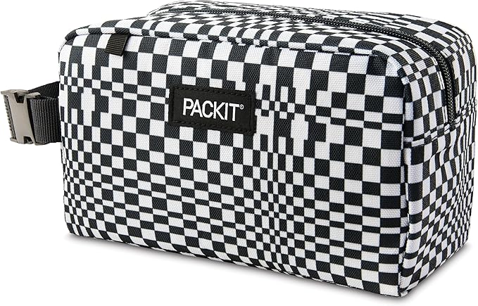 PackIt Freezable Snack Box, Checked Out, Built with EcoFreeze Technology, Collapsible, Reusable, Zip Closure with Buckle Handle, Designed For Work Snacks, Fresh Snacks On the Go, Adults, and All Ages