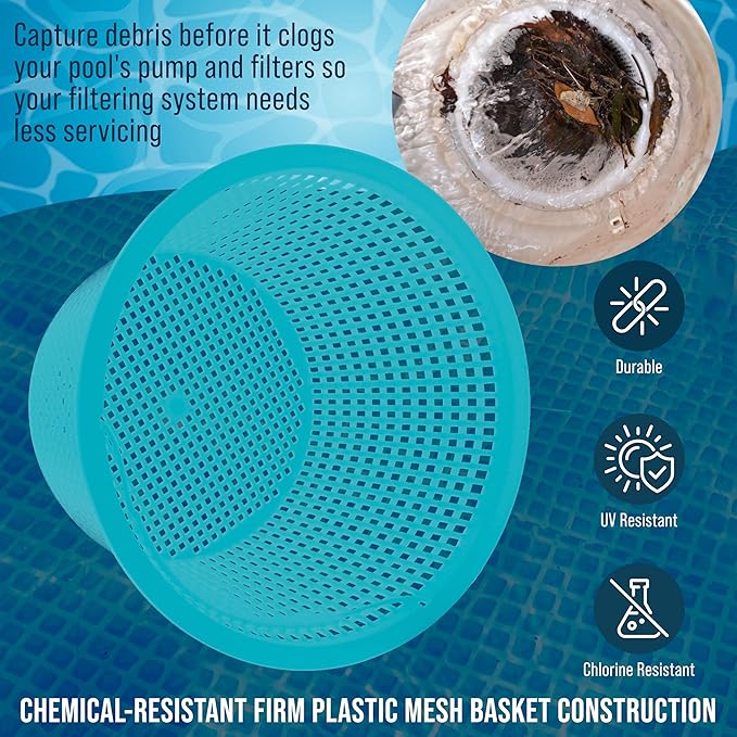U.S. Pool Supply Swimming Pool Teal Blue Plastic Skimmer Replacement Basket (Set of 2) - Skimmer Basket for Inground Pool, Skim Filter Remove Leaves Debris - 8" Top, 5.5" Bottom, 5" Deep, Not Weighted