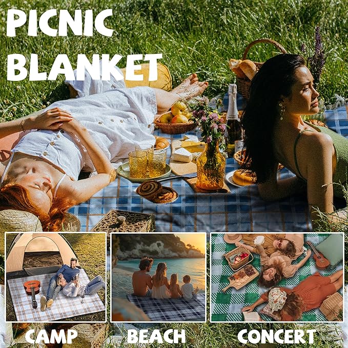 Extra Large Picnic Blankets Fortable 80x80 Oversized Waterproof Sandproof Outdoor Beach Blanket Camping Grass Mat Travel Essential Camper Accessories Glamping Items Hiking Supplies Hiker Necessities