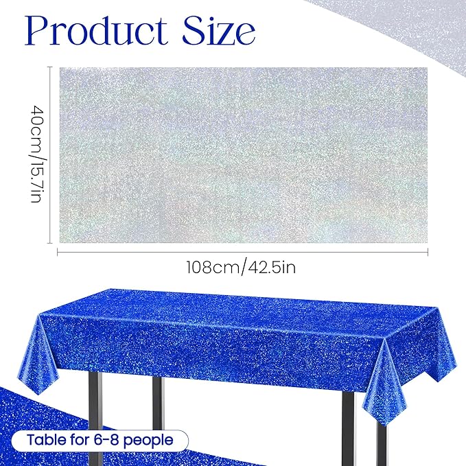 Sparkling Holographic Laser Tablecloth - Shimmering, Waterproof, Easy to Clean - Ideal for Bachelorette, Birthday, Wedding, and Anniversary Party Decorations (Dark Blue & Gold & Silver, 3)