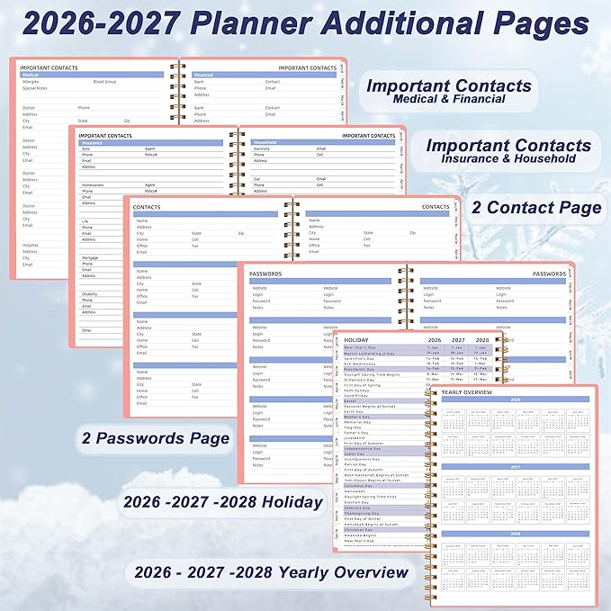 Monthly Planner 2026-2027 (7.6'' x 9.6''), 18 Months Monthly Planner from Jan 2026-Jun 2027, Calendar 2026 Planner with Tabs & Pocket, Pink