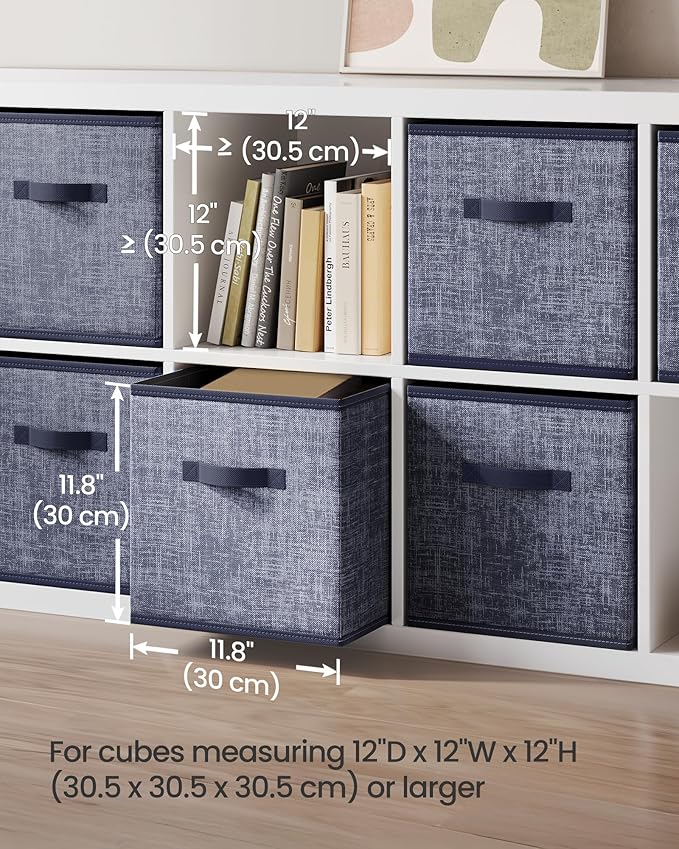 SONGMICS Storage Cubes, 11.8-Inch Non-Woven Fabric Bins with Double Handles, Set of 6, Closet Organizers for Shelves, Foldable, for Clothes, Misty Blue UROB030I01