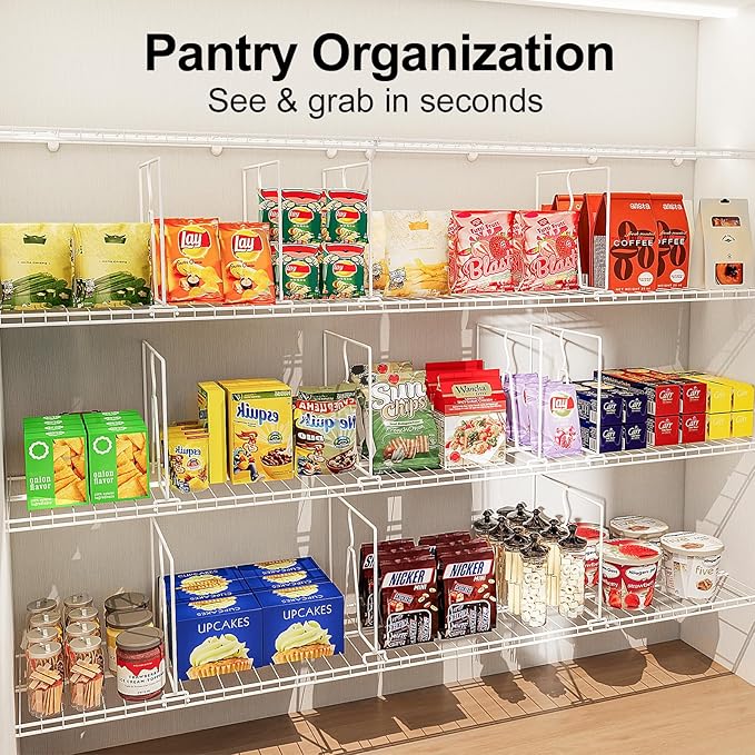Wire Shelf Dividers for Closet: Tall 8 Pack 12-inch Deep Wire Rack Accessories - Adjustable Purse Organizer for Clothes Handbags - Metal Pantry Separators