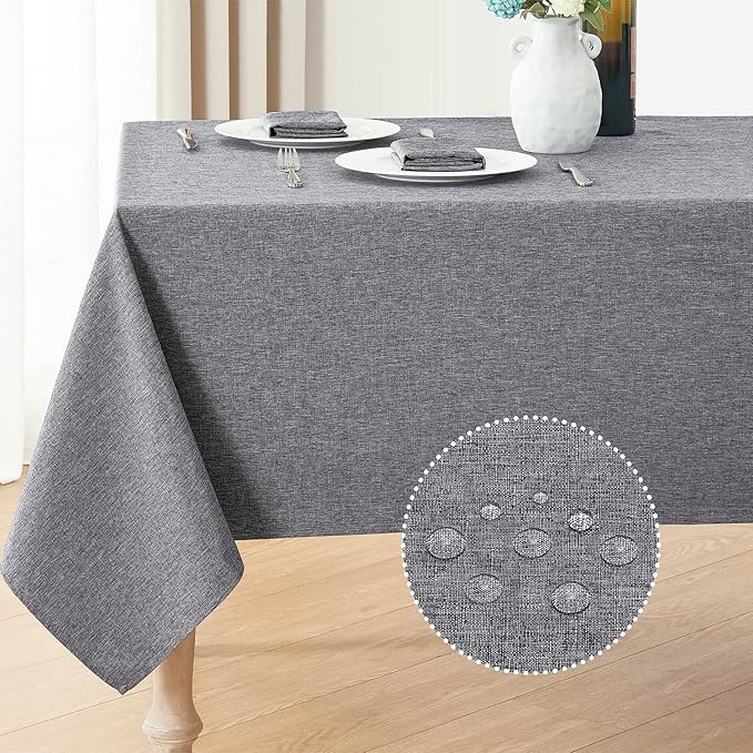 Rectangle Tablecloth Linen Textured Waterproof & Stain Resistant Table Cloth Wrinkle Free Decorative Fabric Farmhouse Table Cover for Dining/Party/Buffet/Wedding, 60 x 84 Inch, Dark Grey