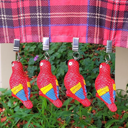 TwoFish Home Set of 4 Red Parrot Resin Tablecloth Weights Clips Red Parrot Handicraft Tablecloth Clamps Pack of 4