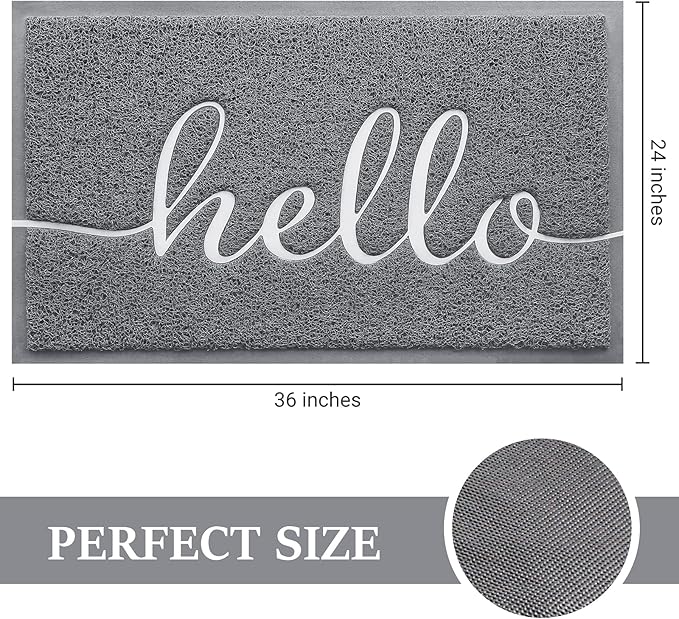 Door Mat (36"x24",Grey) Welcome Mat Low Profile Front Doormat Indoor Outdoor Door Non Slip Rugs for Entryway, Patio, High Traffic Areas