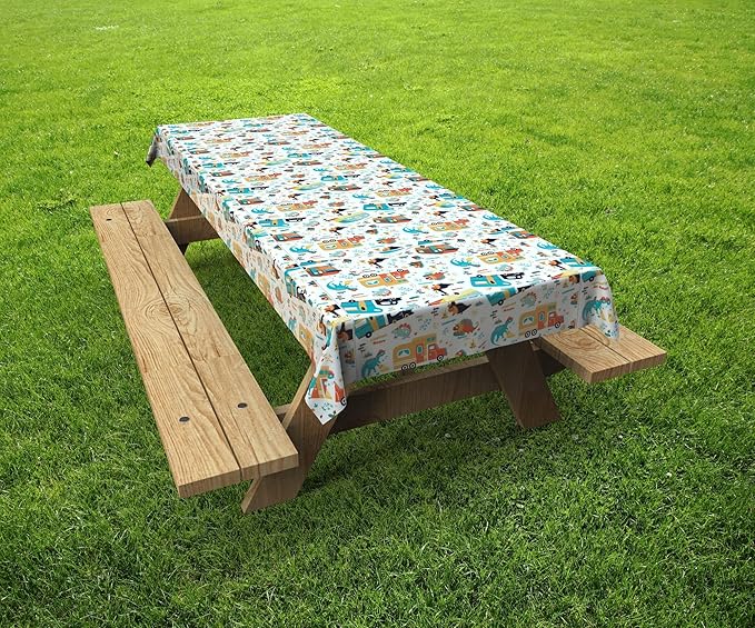 Extra Thick Camping Tablecloth with Clips & Storage Bag, Picnic Tablecloth, Fits 4ft to 8ft Picnic Tables, Polyester, Washable & Reusable, Spill & Stain Resistant, Waterproof,Picnic Table