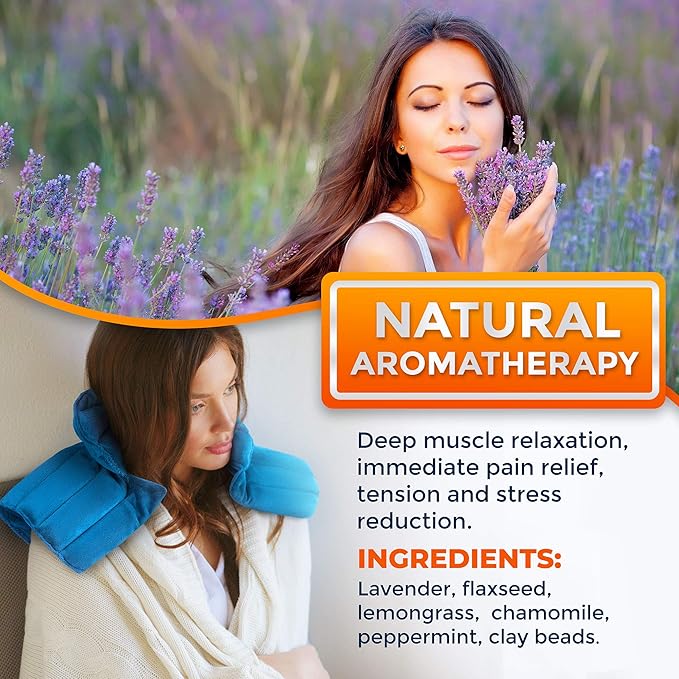 Weighted Neck and Shoulder Wrap - Instant Relief for Tension and Stress, Migraines, Headaches, Aches, Spasms, Arthritis, Stiffness - Deep, Penetrating Muscle Relaxation with Herbal Aromatherapy