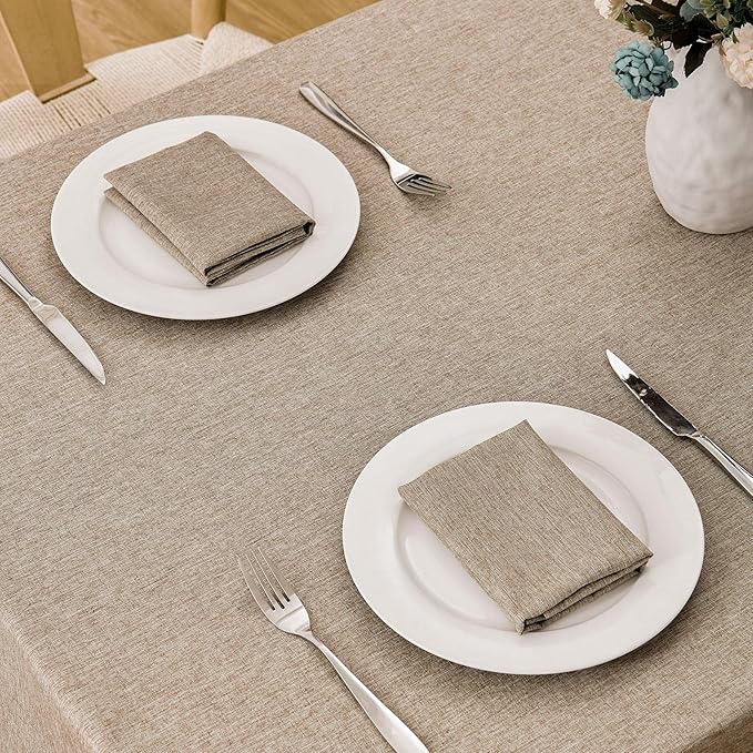 Rectangle Tablecloth Linen Textured Waterproof & Stain Resistant Table Cloth Wrinkle Free Decorative Fabric Farmhouse Table Cover for Dining/Party/Buffet/Wedding, 60 x 104 Inch, Mocha