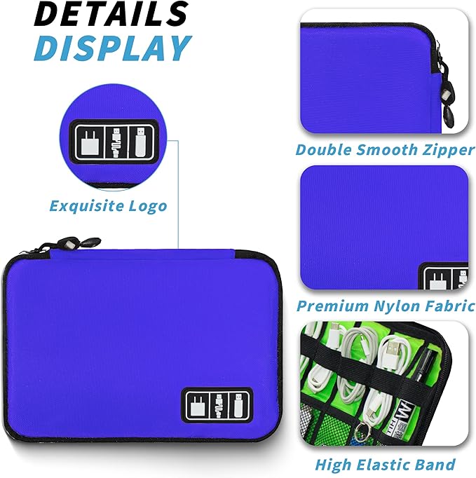 Electronics Organizer, Travel Cord Organizer Pouch, Portable Cable Organizer Bags, Travel Electronic Accessories Storage Case for Cables, Cords, Charger, Phone (Royal Blue)