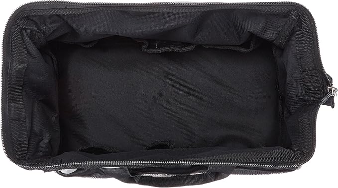 Amazon Basics Durable Wear-Resistant Tool Storage Bag with Adjustable Shoulder Strap, Portable Tool Organizer, 16 in, Black & Grey