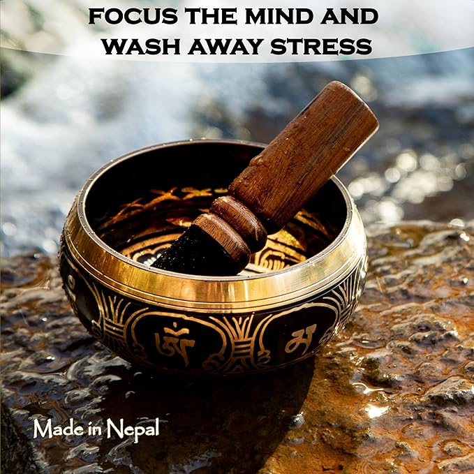 Tibetan Singing Bowl Set: 4.5 Inch Sound Healing Bowl Gift Set, Made in Nepal: For Meditation, Mindfulness, Reiki, Yoga, Chakra Balancing, Spiritual and Zen Decor, and Improved Focus and Relaxation