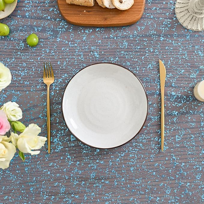 Horaldaily Light Blue Gold Gauze Tablecloth 52x70 Inch Rectangular, Light Blue Sequin Glitter Metallic Foil, Sheer Tulle Cheesecloth for Wedding Baby Shower Ceremony Birthday
