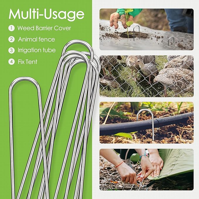 12 Inch Landscape Staples, 12/25/50/100 Pack Galvanized Garden Stakes, Heavy Duty 8 Gauge U-Shaped Ground Stakes for Weed Barrier Fabric, Irrigation Tubing, Fence, Outdoor Decorations