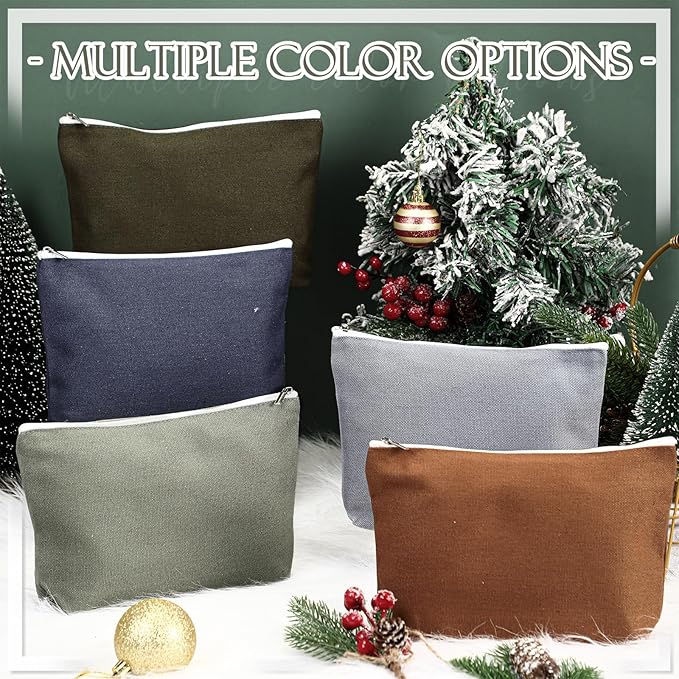 Reginary 10 Pcs Valentines Canvas Makeup Bags Bulk for Women Travel Toiletry Cosmetics Bags Blank DIY Pencil Pouch, Gift for Valentines Patrick's Day Wedding Bridal Shower Coworker (Plain Color)