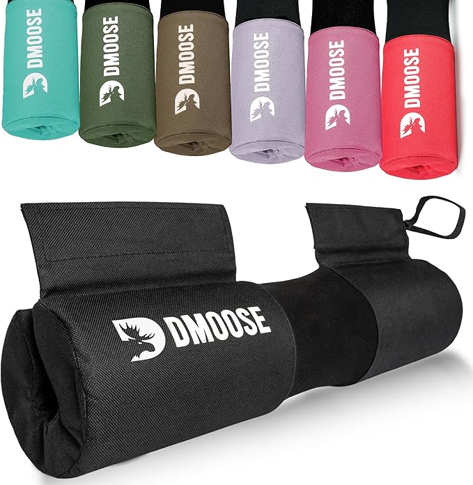 DMoose Fitness Barbell Pad for Hip Thrust, Squat & Lunges - Non-Slip Thick Foam Cushion for Neck and Back Support with Two Straps - Hip Thrust Pad for Leg Day - Fits All Olympic Bars and Smith Machine