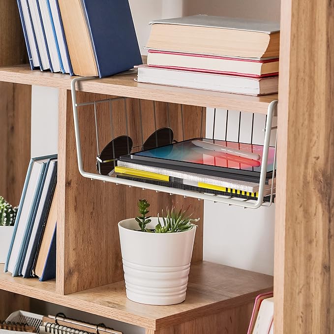 Simple Houseware 6-Pack Under Shelf Basket, White