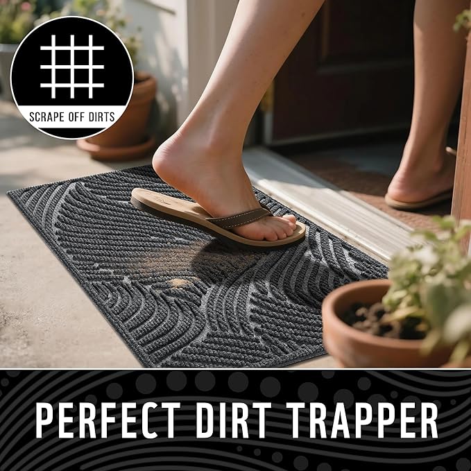 Yimobra Doormat Indoor Outdoor Entrance, Simple Stripes, All-Weather Waterproof & Non-Slip Mat for Front Door, Heavy Duty Polyester Welcome Mat for Garage, Patio-47x24, Dark Grey