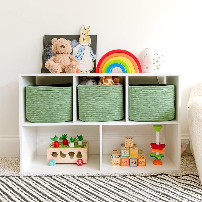 NaturalCozy Storage Cubes 9”x9”x7” Cotton Rope Woven Baskets for Organizing 3-Pack | 9 Inch Cube Storage Bin | Small Basket for Shelf Nursery, Pantry, Decorative Plant, Bathroom Closet, Toy Gift